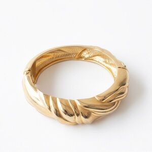 Vintage Chunky Gold-Tone Hinged Bangle | Bold Statement Bracelet